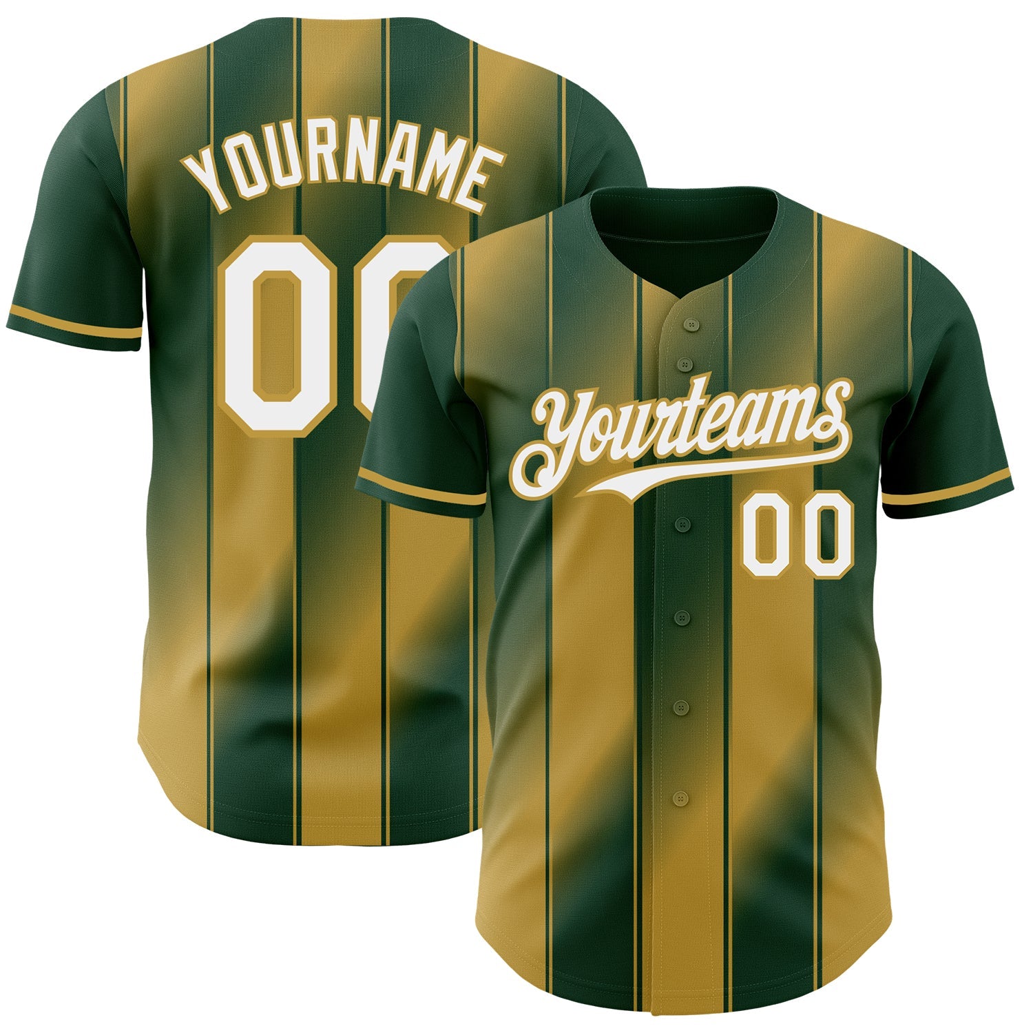 Custom Green White-Old Gold Gradient Classic Vertical Stripe Authentic Baseball Jersey