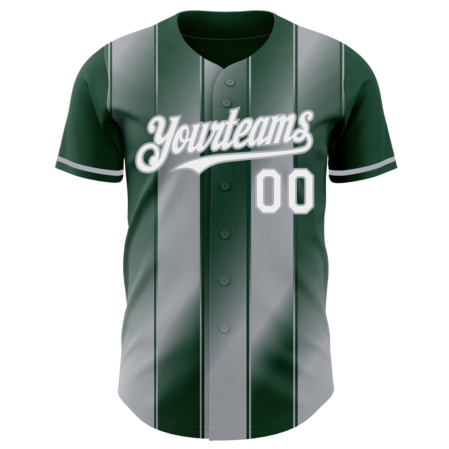 Custom Green White-Gray Gradient Classic Vertical Stripe Authentic Baseball Jersey