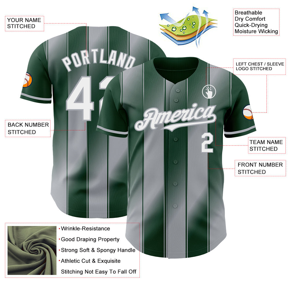 Custom Green White-Gray Gradient Classic Vertical Stripe Authentic Baseball Jersey