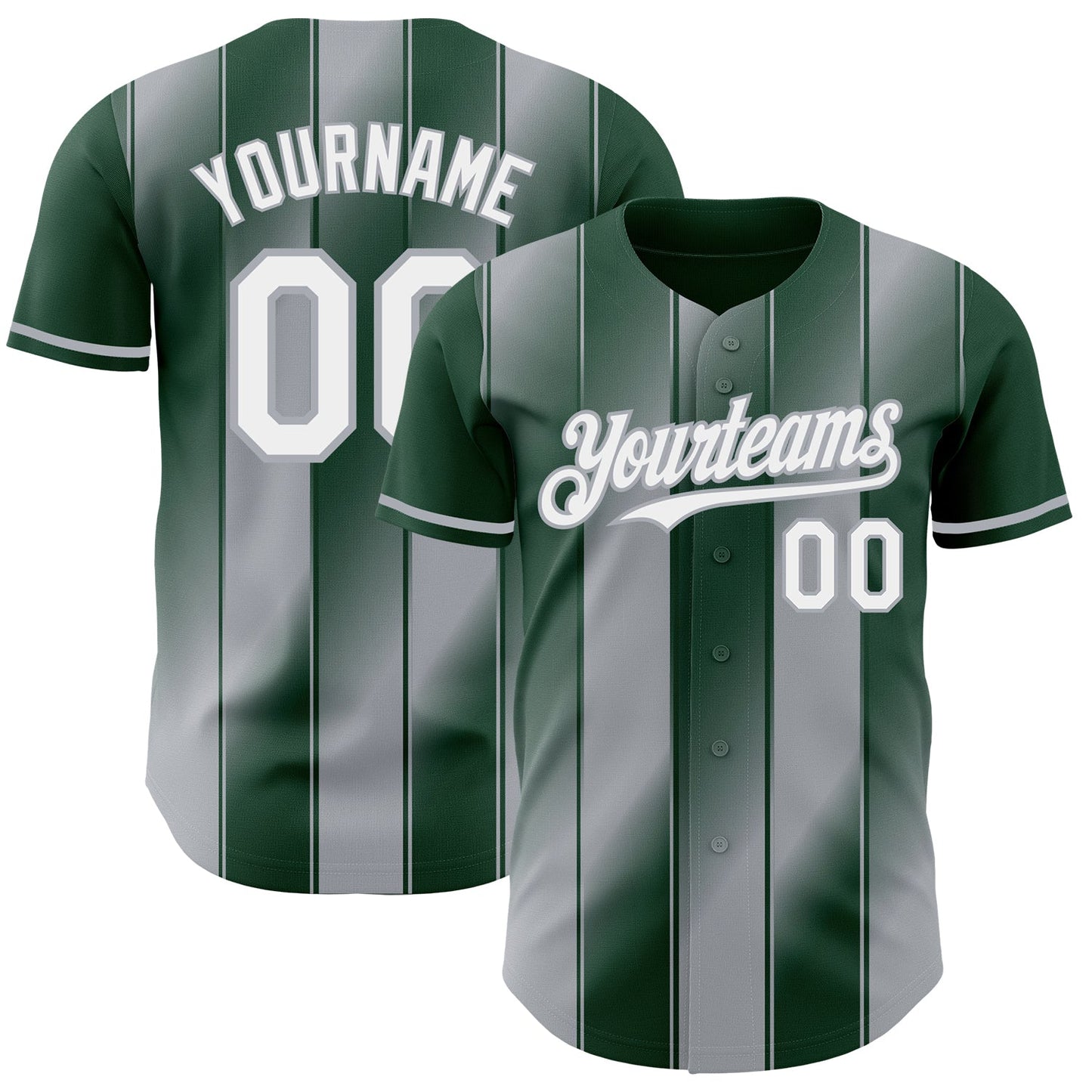 Custom Green White-Gray Gradient Classic Vertical Stripe Authentic Baseball Jersey