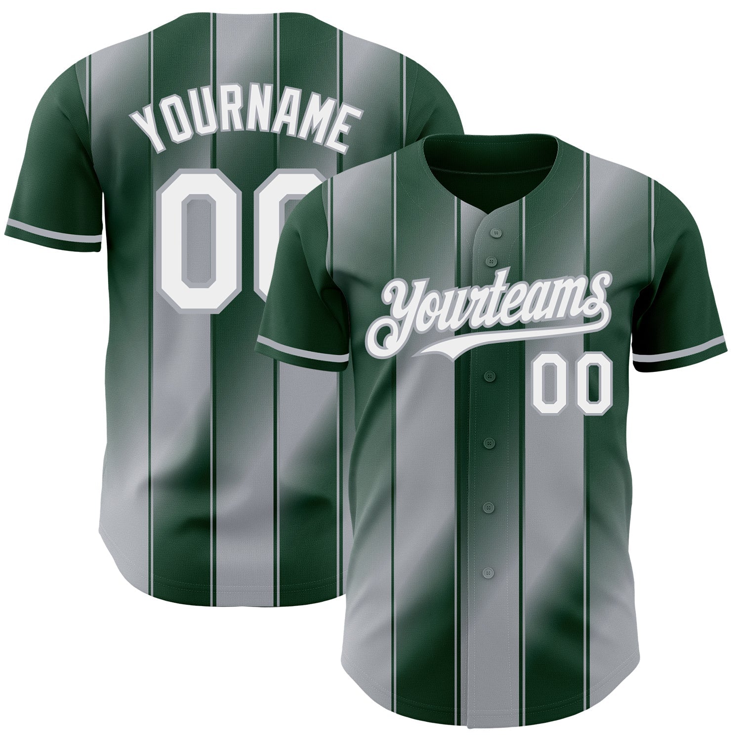 Custom Green White-Gray Gradient Classic Vertical Stripe Authentic Baseball Jersey