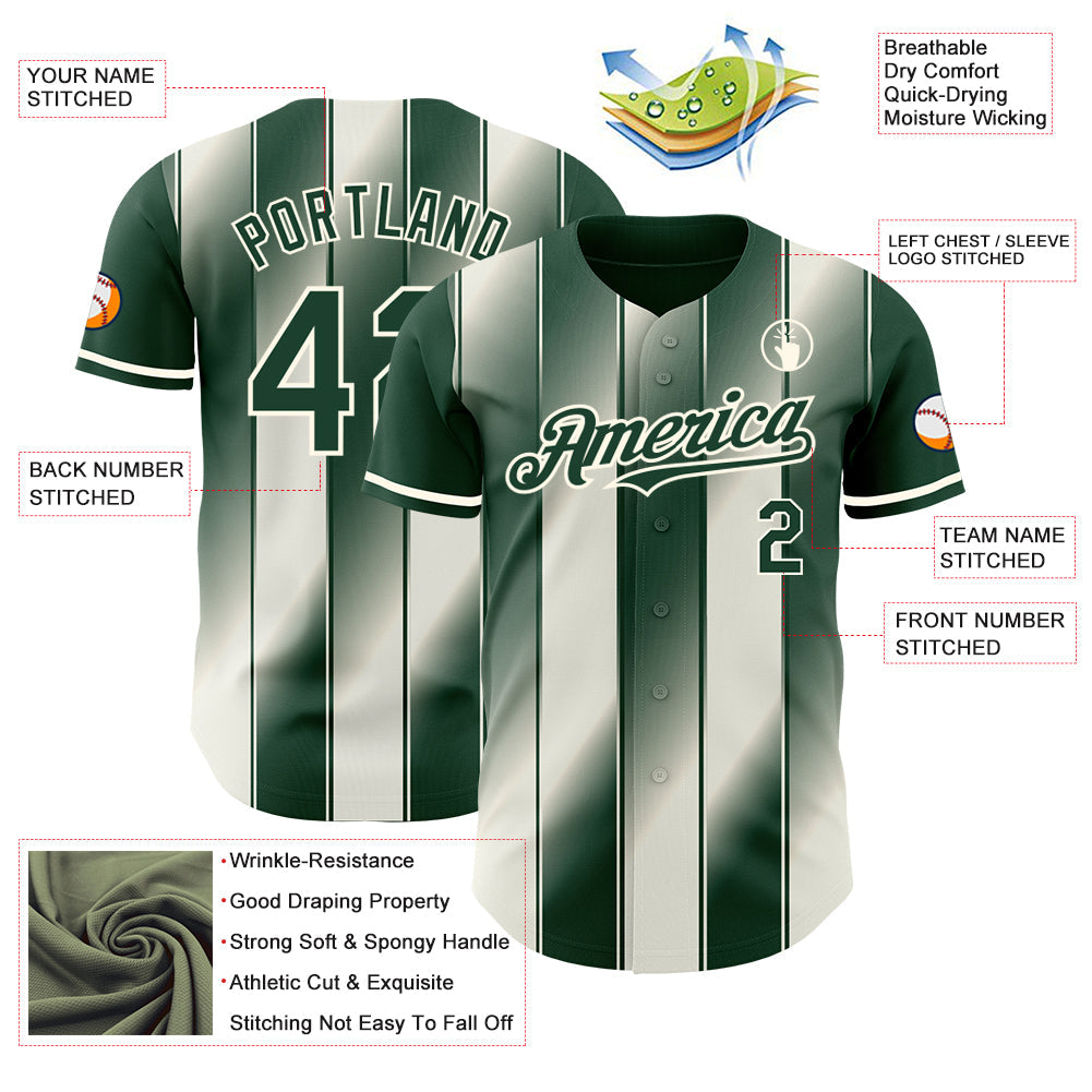 Custom Green Cream-Cream Gradient Classic Vertical Stripe Authentic Baseball Jersey