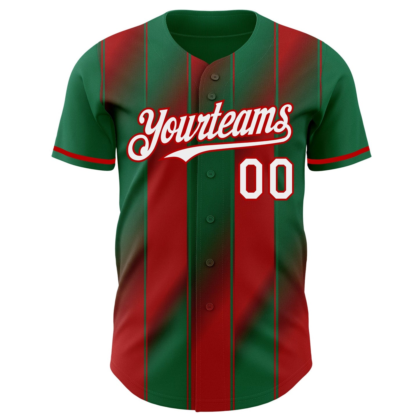 Custom Kelly Green White-Red Gradient Classic Vertical Stripe Authentic Baseball Jersey