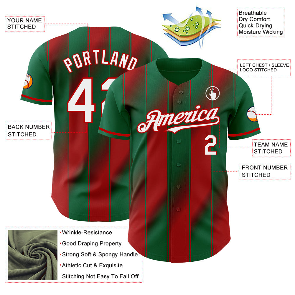 Custom Kelly Green White-Red Gradient Classic Vertical Stripe Authentic Baseball Jersey