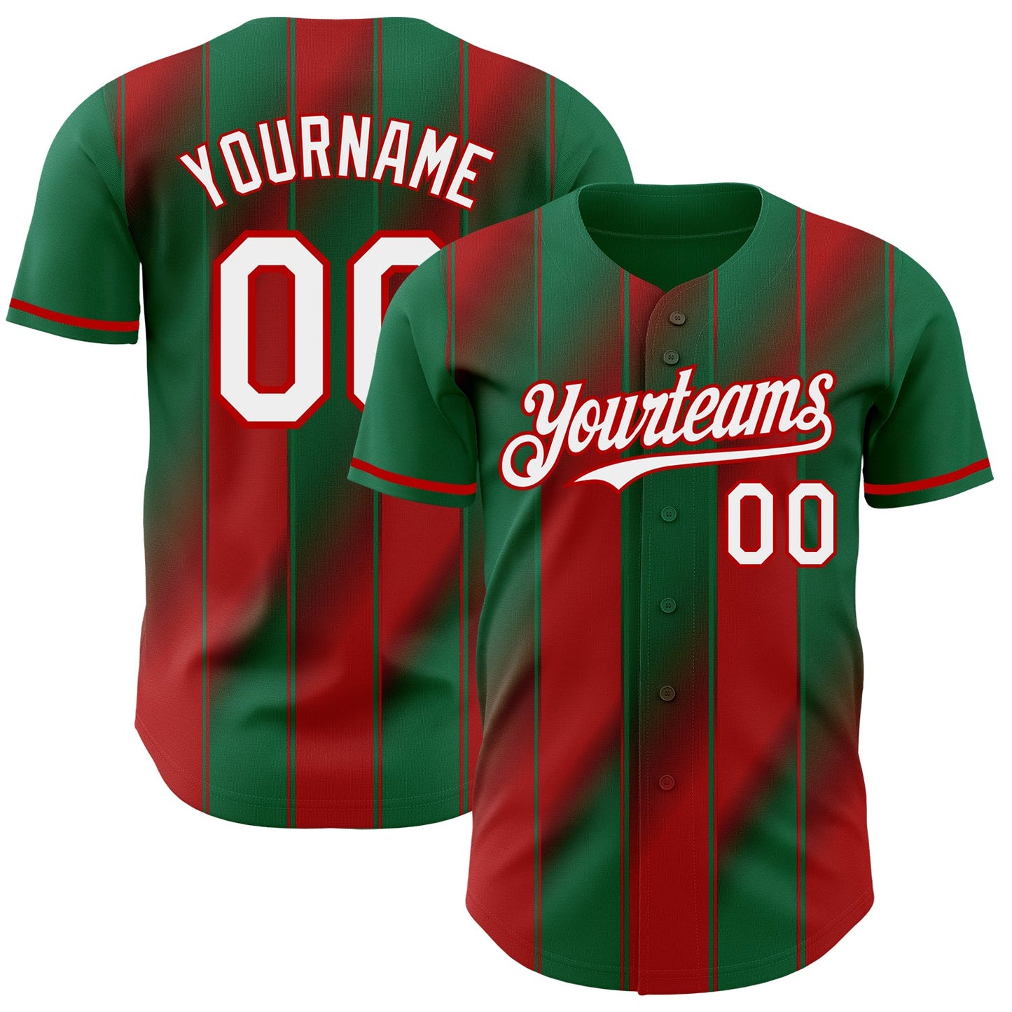 Custom Kelly Green White-Red Gradient Classic Vertical Stripe Authentic Baseball Jersey