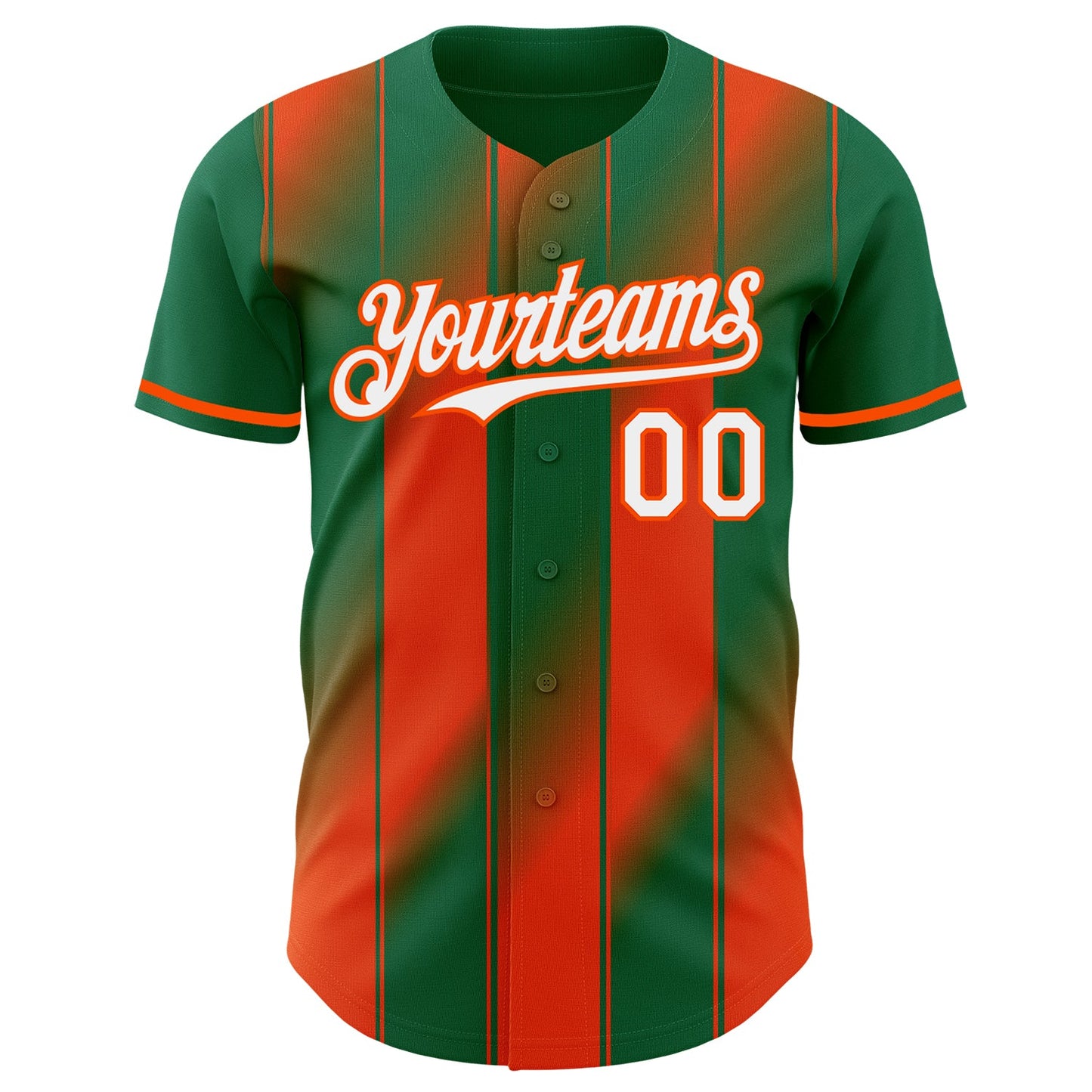 Custom Kelly Green White-Orange Gradient Classic Vertical Stripe Authentic Baseball Jersey