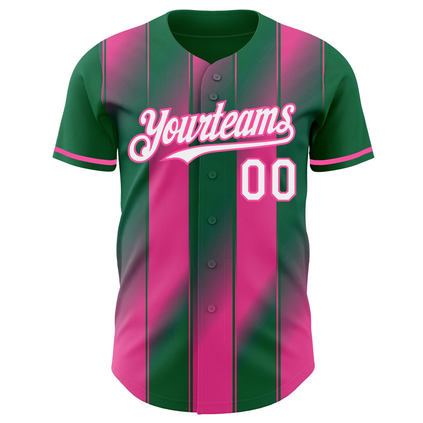 Custom Kelly Green White Pink-Pink Gradient Classic Vertical Stripe Authentic Baseball Jersey