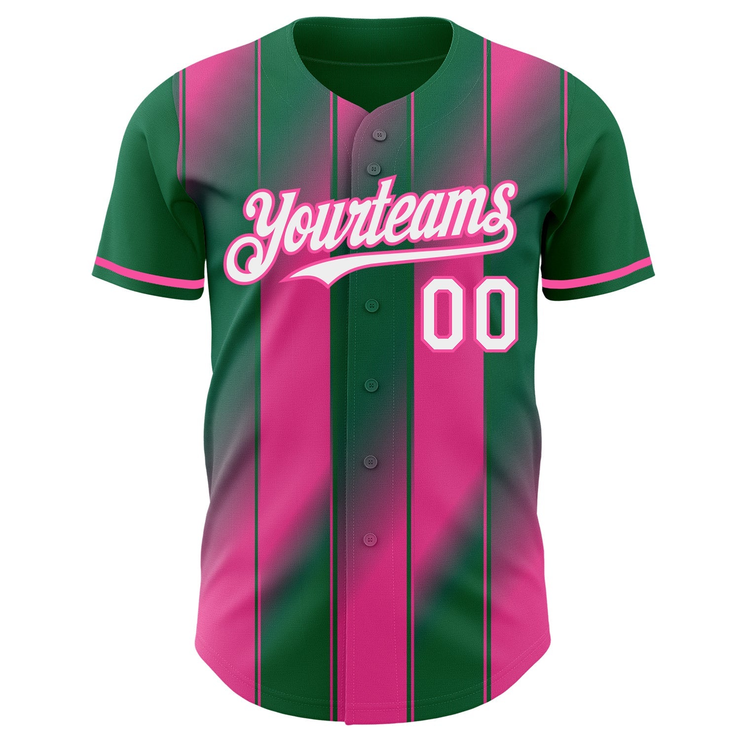 Custom Kelly Green White Pink-Pink Gradient Classic Vertical Stripe Authentic Baseball Jersey