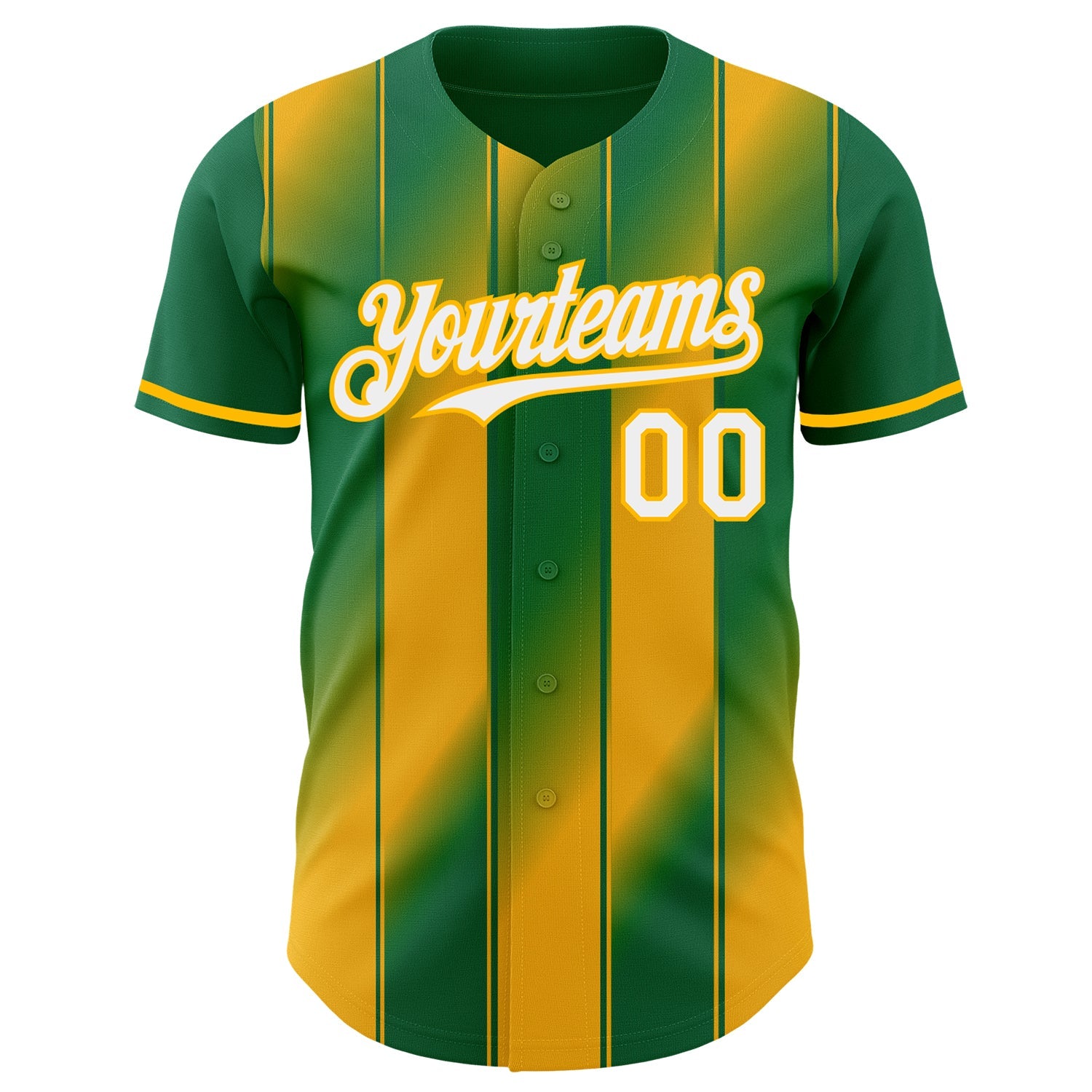 Custom Kelly Green White-Gold Gradient Classic Vertical Stripe Authentic Baseball Jersey