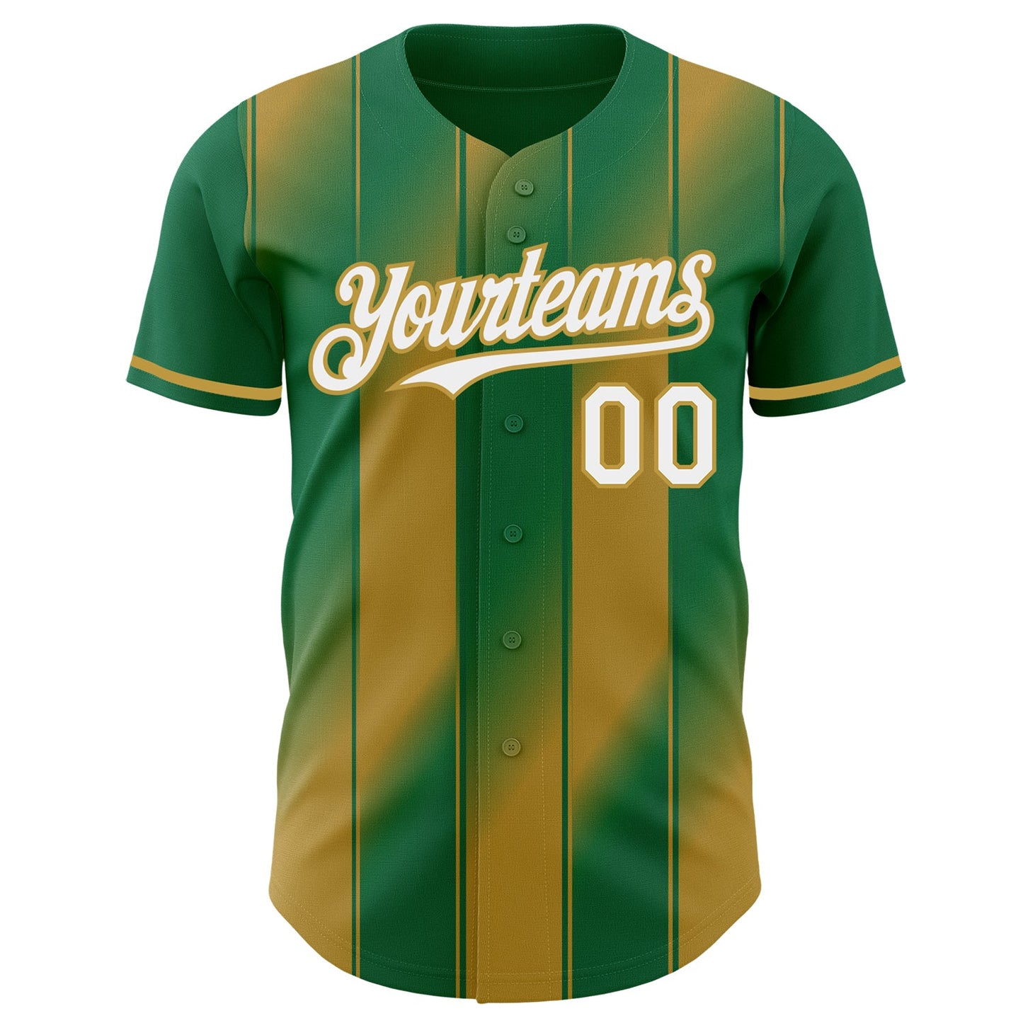 Custom Kelly Green White-Old Gold Gradient Classic Vertical Stripe Authentic Baseball Jersey