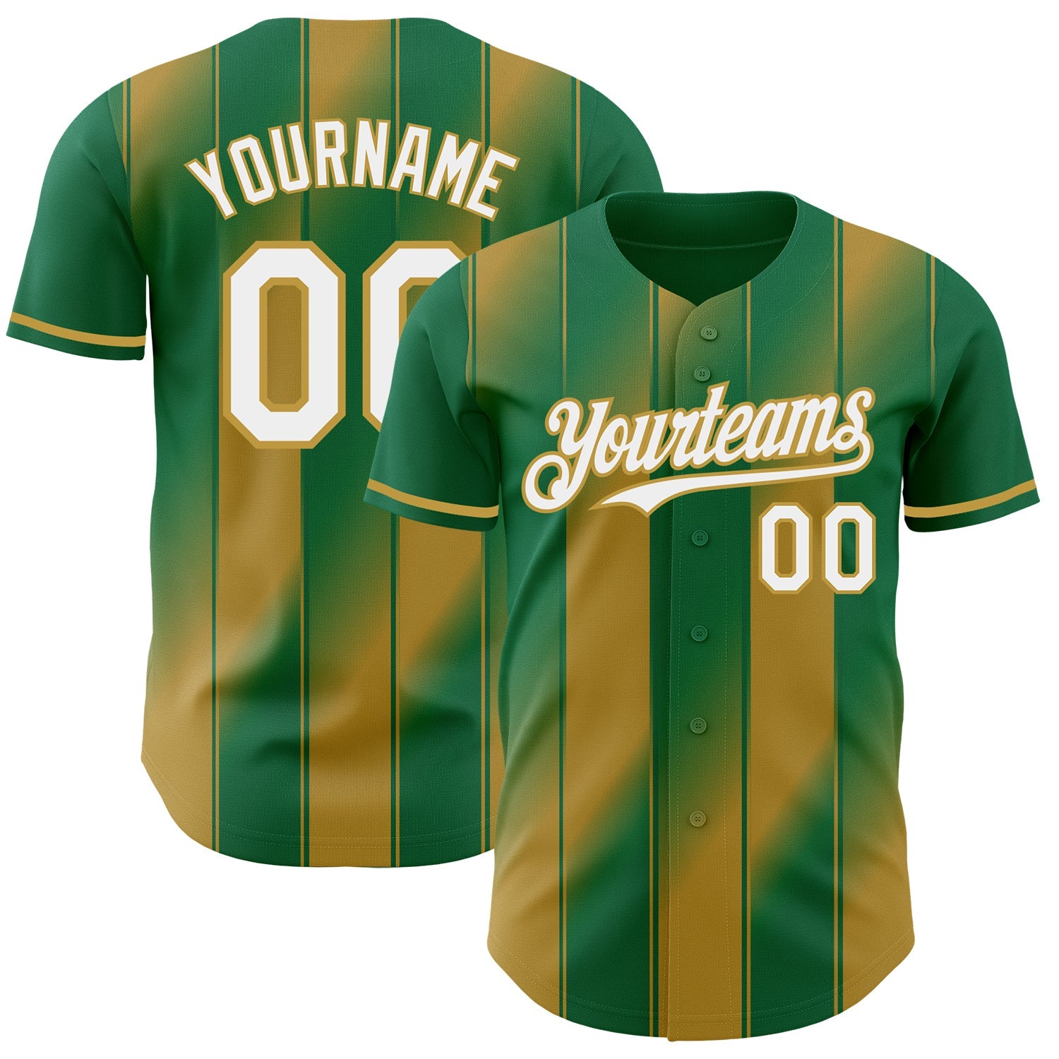 Custom Kelly Green White-Old Gold Gradient Classic Vertical Stripe Authentic Baseball Jersey