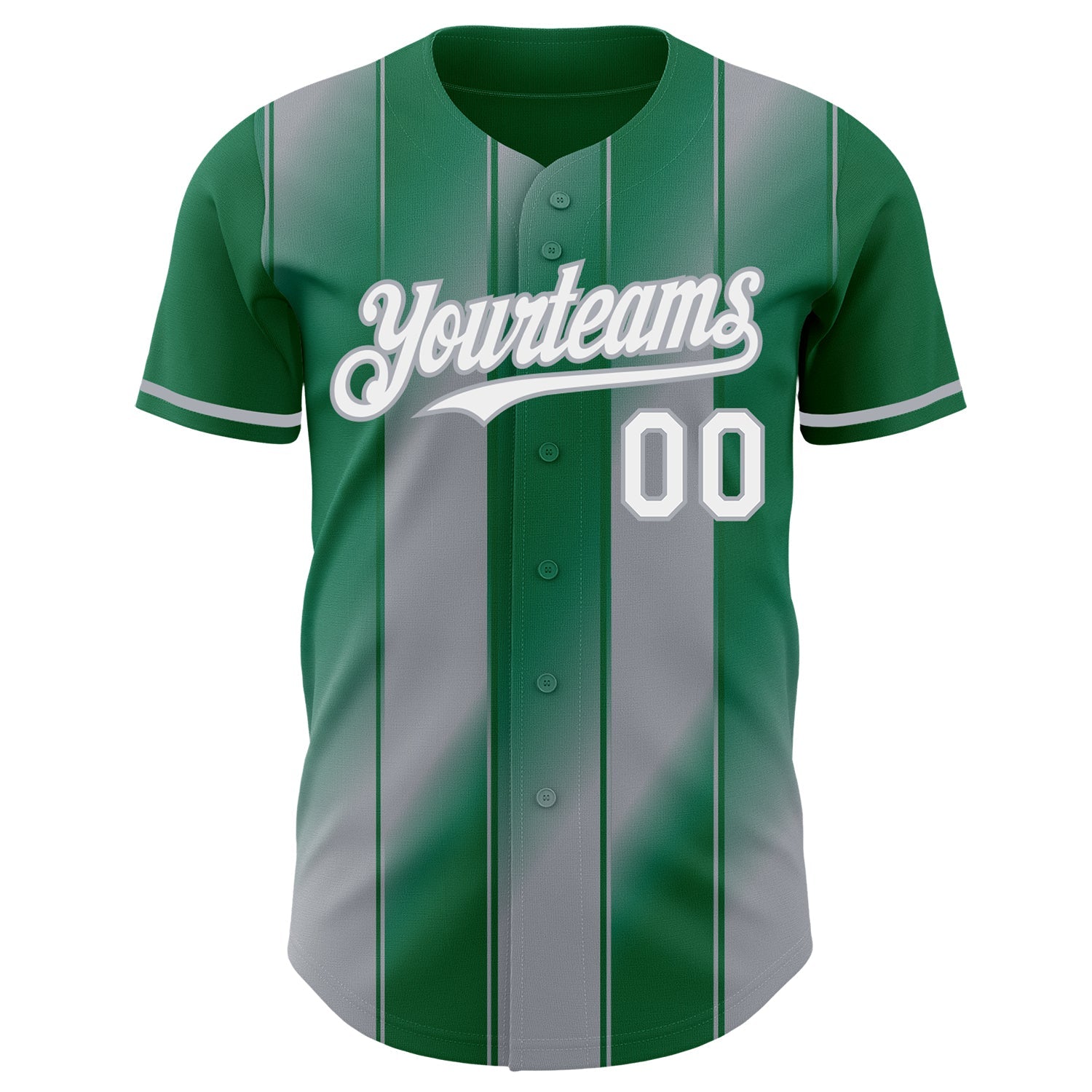 Custom Kelly Green White-Gray Gradient Classic Vertical Stripe Authentic Baseball Jersey