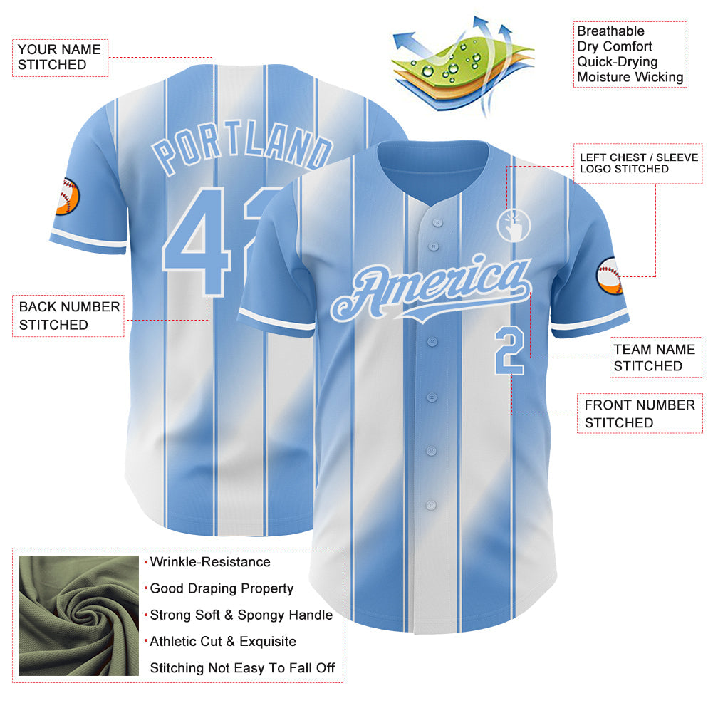 Custom Light Blue-White Gradient Classic Vertical Stripe Authentic Baseball Jersey