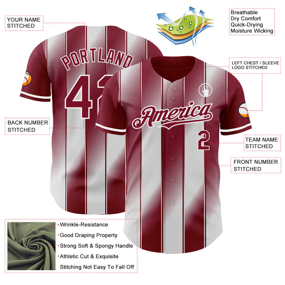 Custom Crimson-White Gradient Classic Vertical Stripe Authentic Baseball Jersey