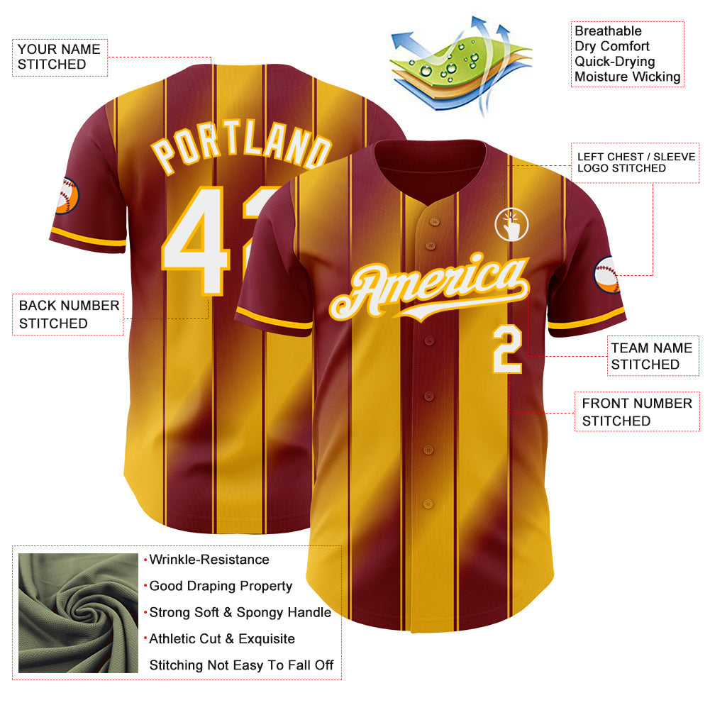 Custom Crimson White-Gold Gradient Classic Vertical Stripe Authentic Baseball Jersey