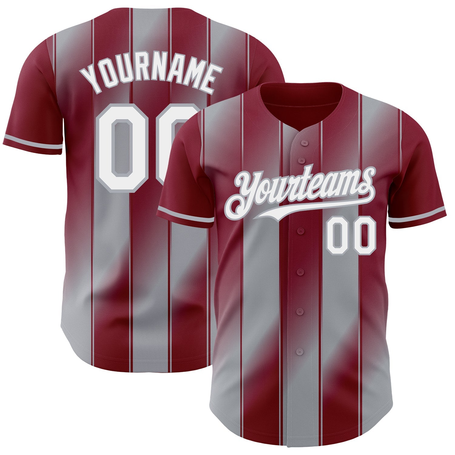 Custom Crimson White-Gray Gradient Classic Vertical Stripe Authentic Baseball Jersey