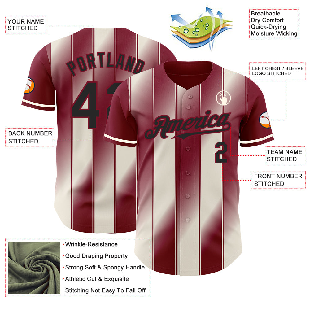 Custom Crimson Black-Cream Gradient Classic Vertical Stripe Authentic Baseball Jersey