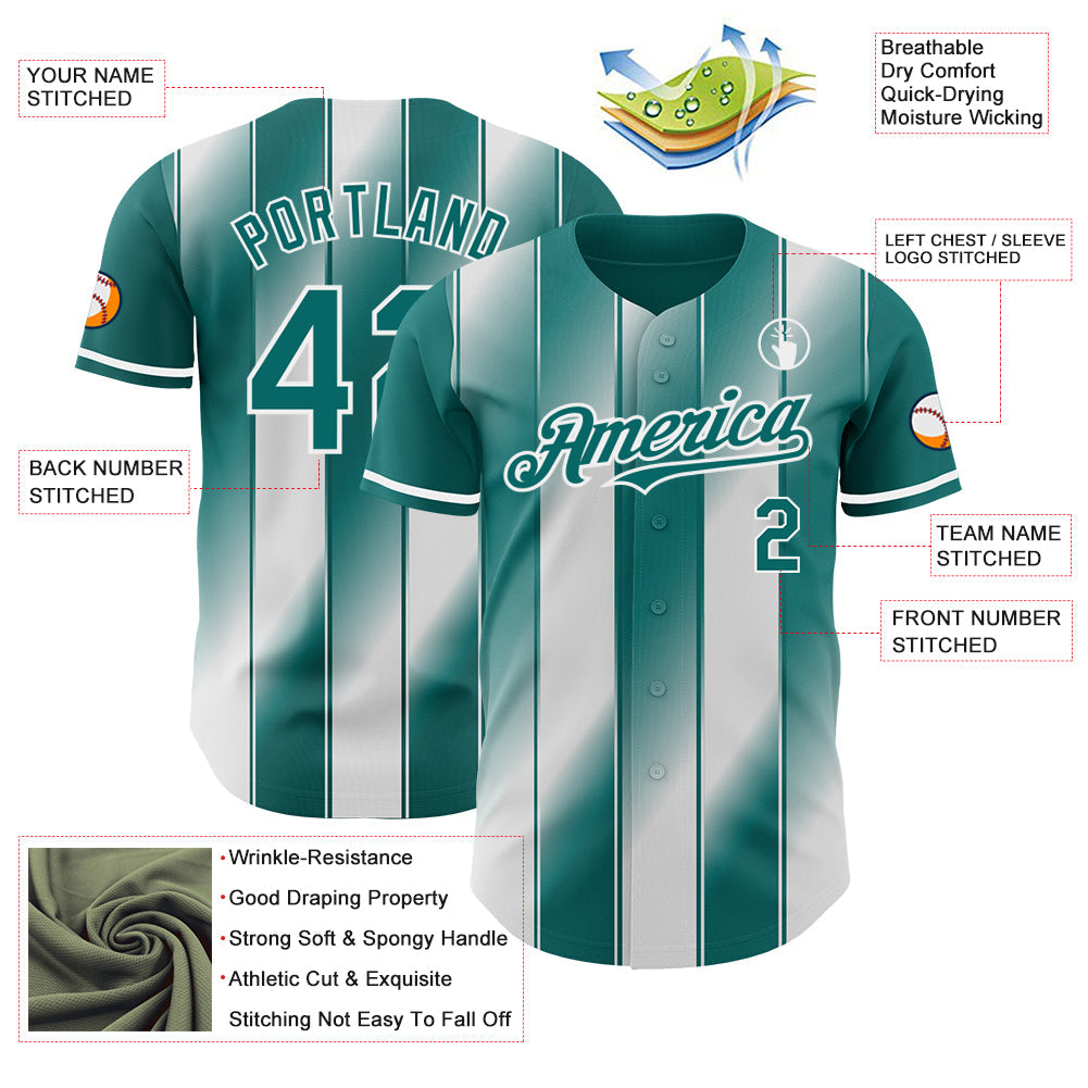 Custom Teal-White Gradient Classic Vertical Stripe Authentic Baseball Jersey