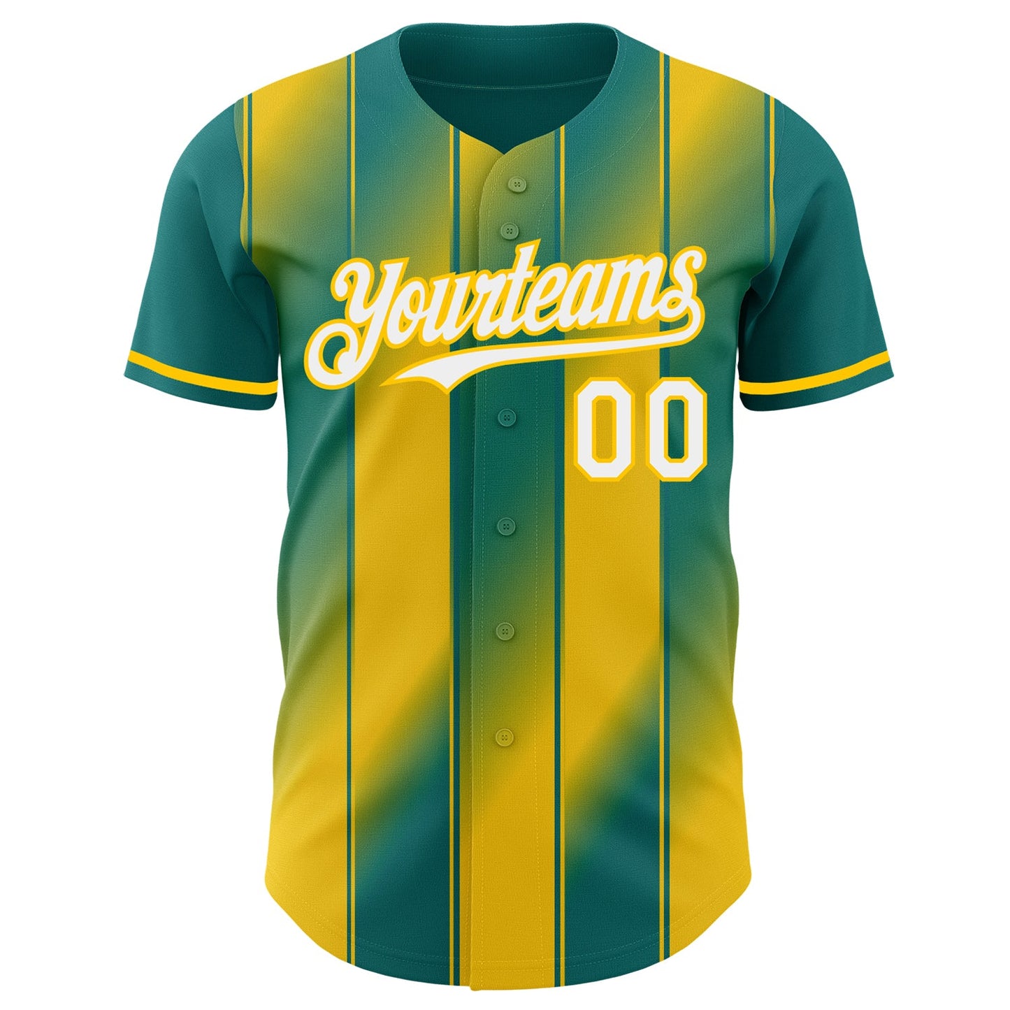 Custom Teal White-Yellow Gradient Classic Vertical Stripe Authentic Baseball Jersey