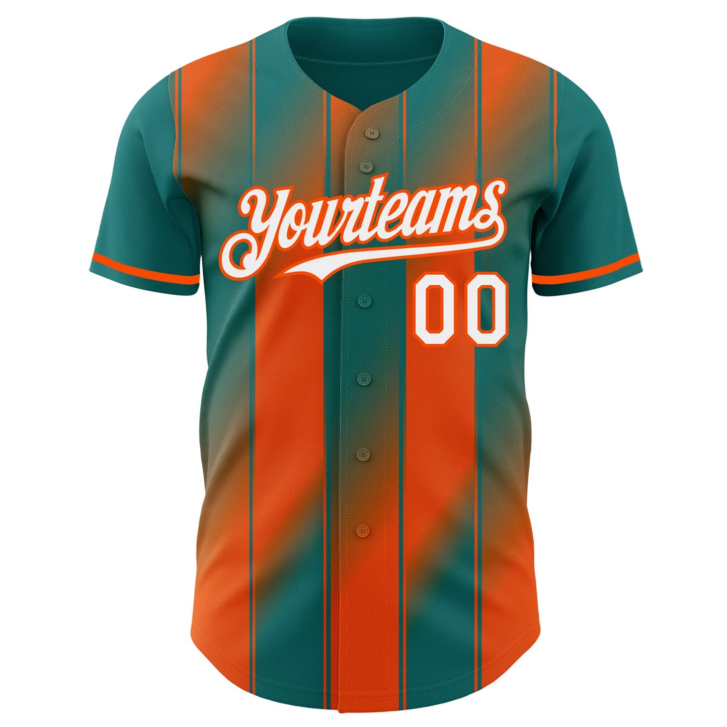 Custom Teal White-Orange Gradient Classic Vertical Stripe Authentic Baseball Jersey