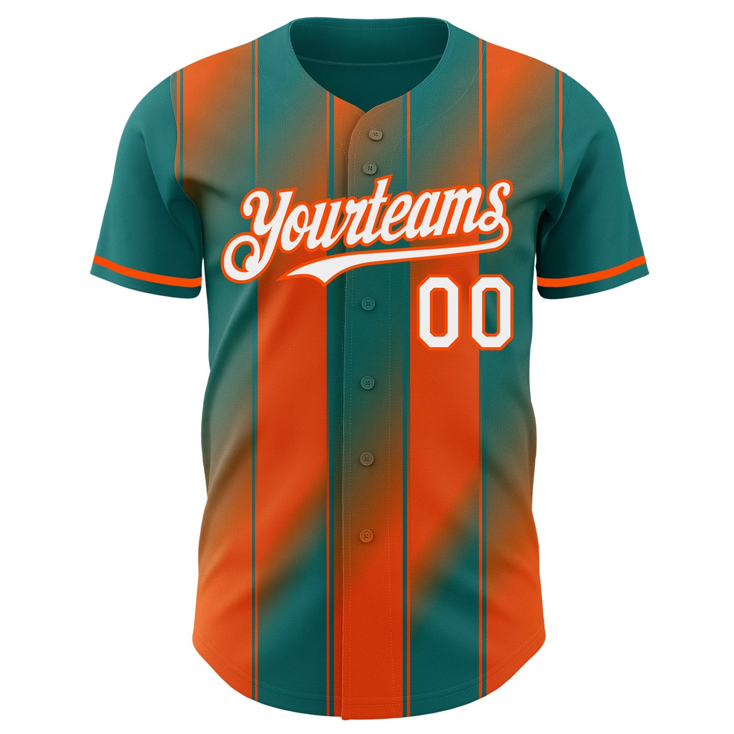 Custom Teal White-Orange Gradient Classic Vertical Stripe Authentic Baseball Jersey