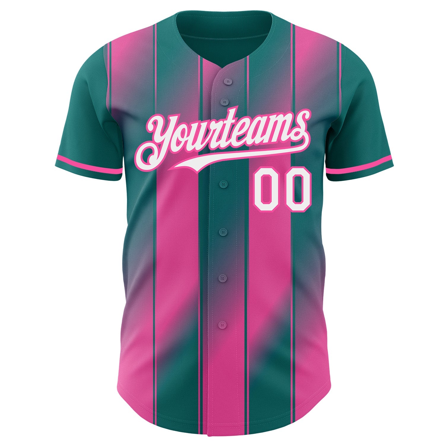 Custom Teal White-Pink Gradient Classic Vertical Stripe Authentic Baseball Jersey