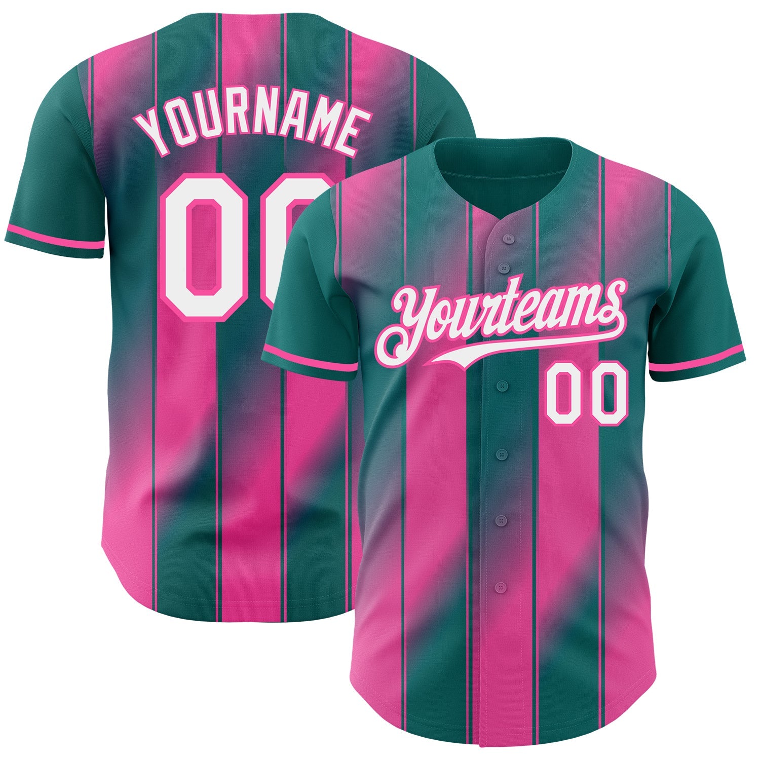 Custom Teal White-Pink Gradient Classic Vertical Stripe Authentic Baseball Jersey