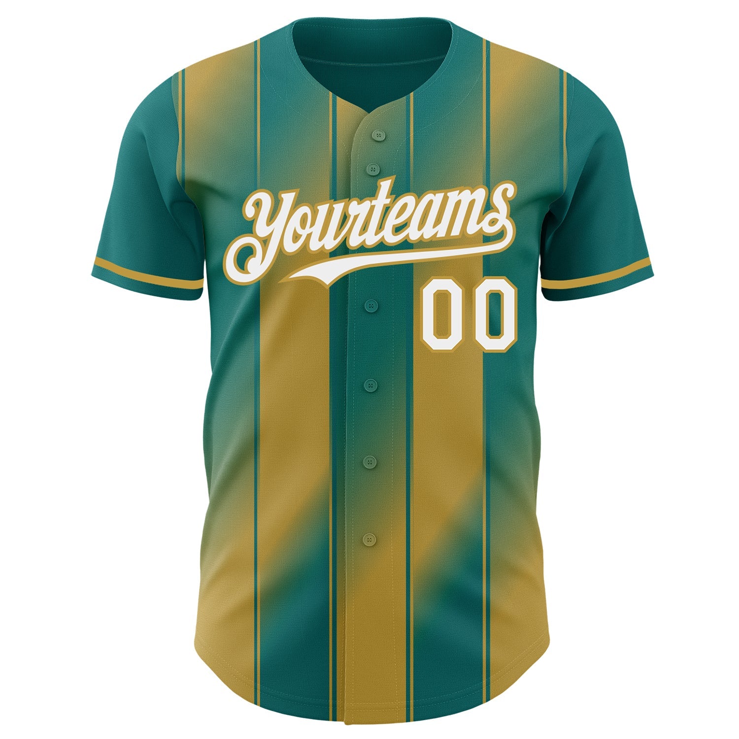 Custom Teal White-Old Gold Gradient Classic Vertical Stripe Authentic Baseball Jersey