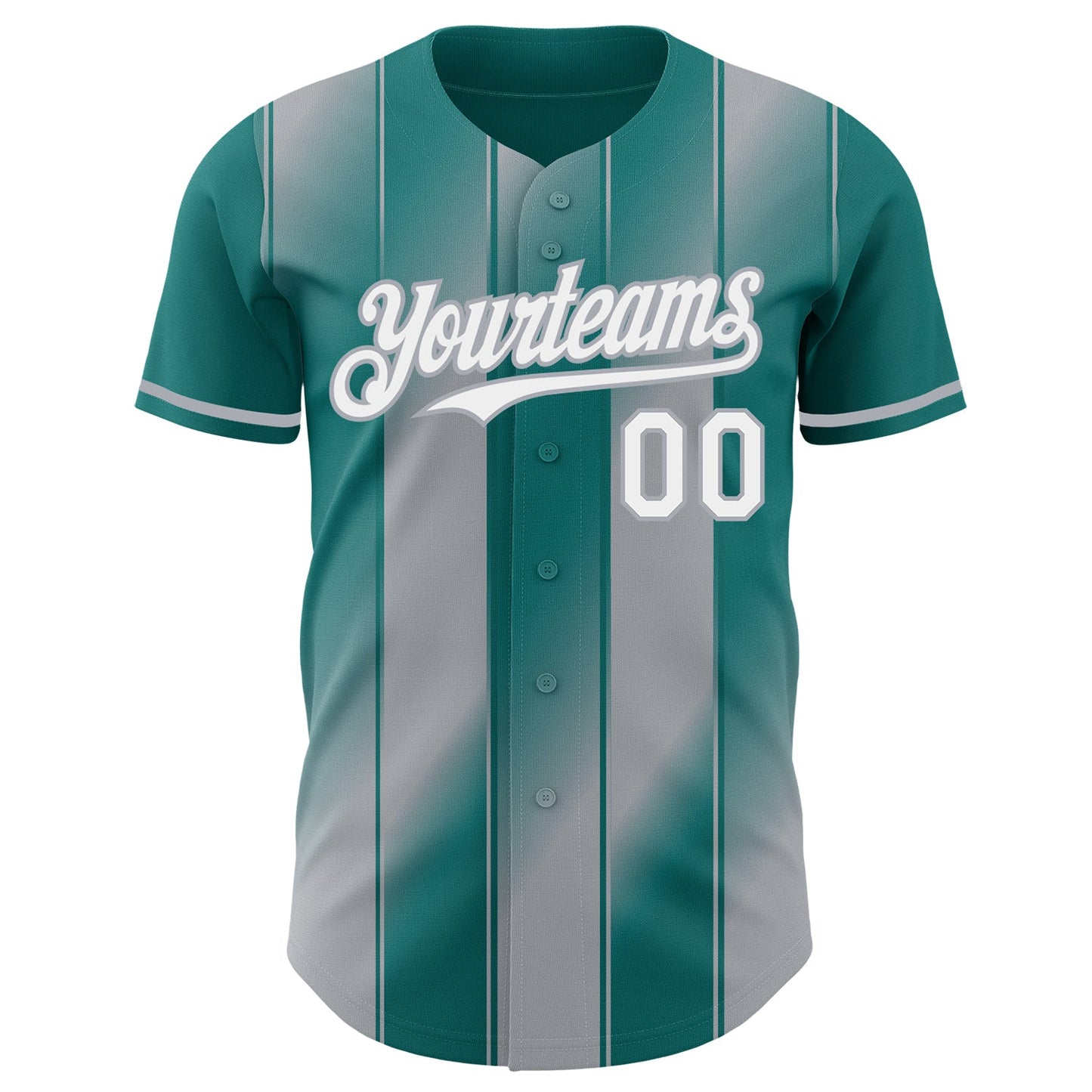 Custom Teal White-Gray Gradient Classic Vertical Stripe Authentic Baseball Jersey
