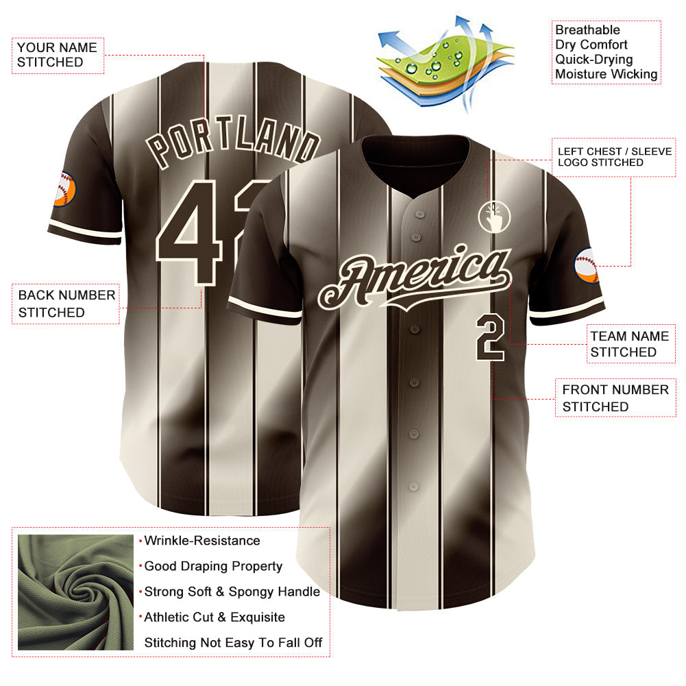Custom Brown Cream-Cream Gradient Classic Vertical Stripe Authentic Baseball Jersey