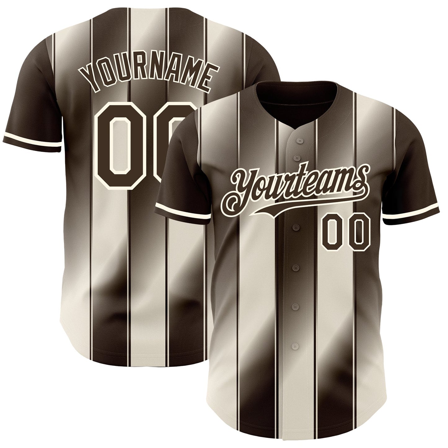 Custom Brown Cream-Cream Gradient Classic Vertical Stripe Authentic Baseball Jersey