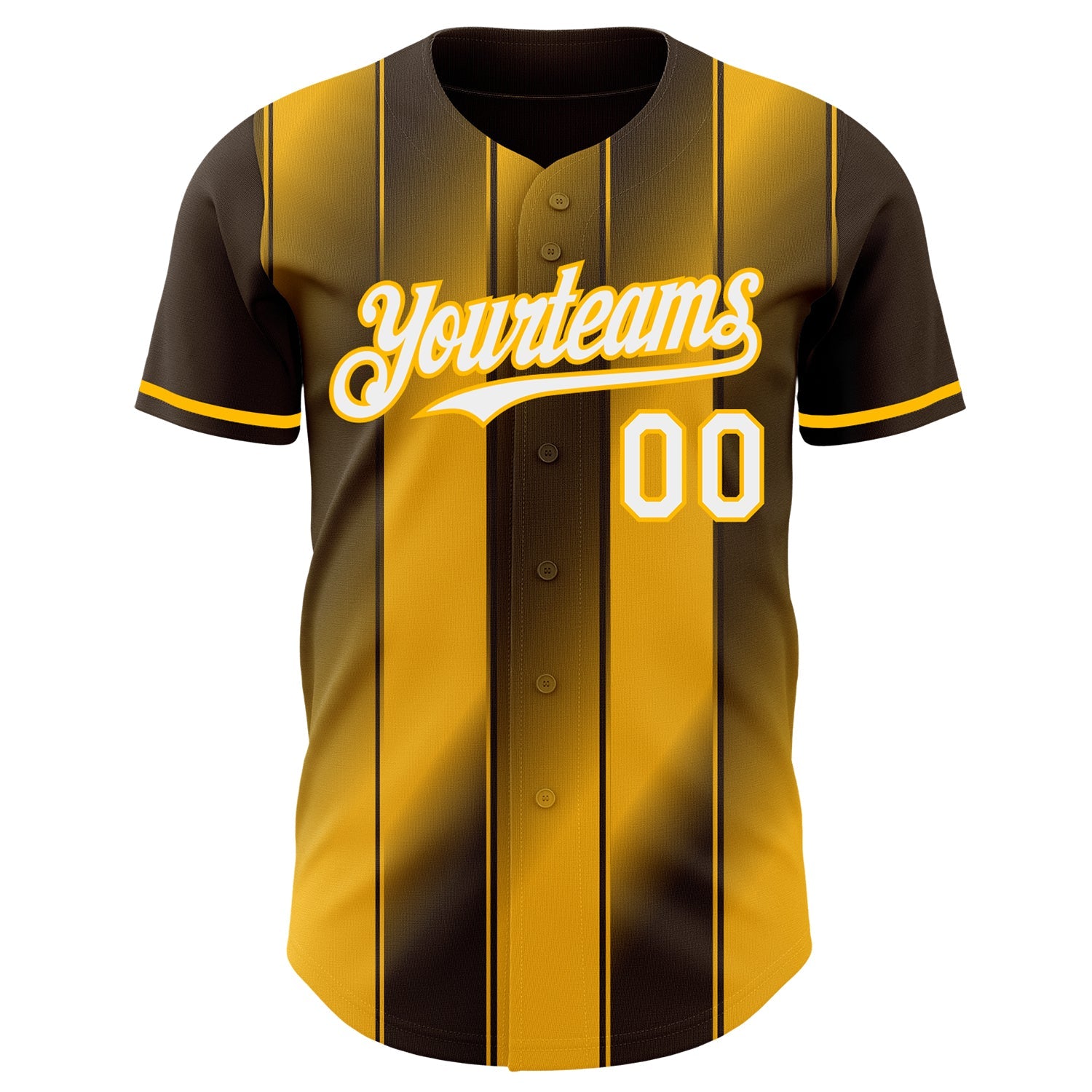 Custom Brown White-Gold Gradient Classic Vertical Stripe Authentic Baseball Jersey