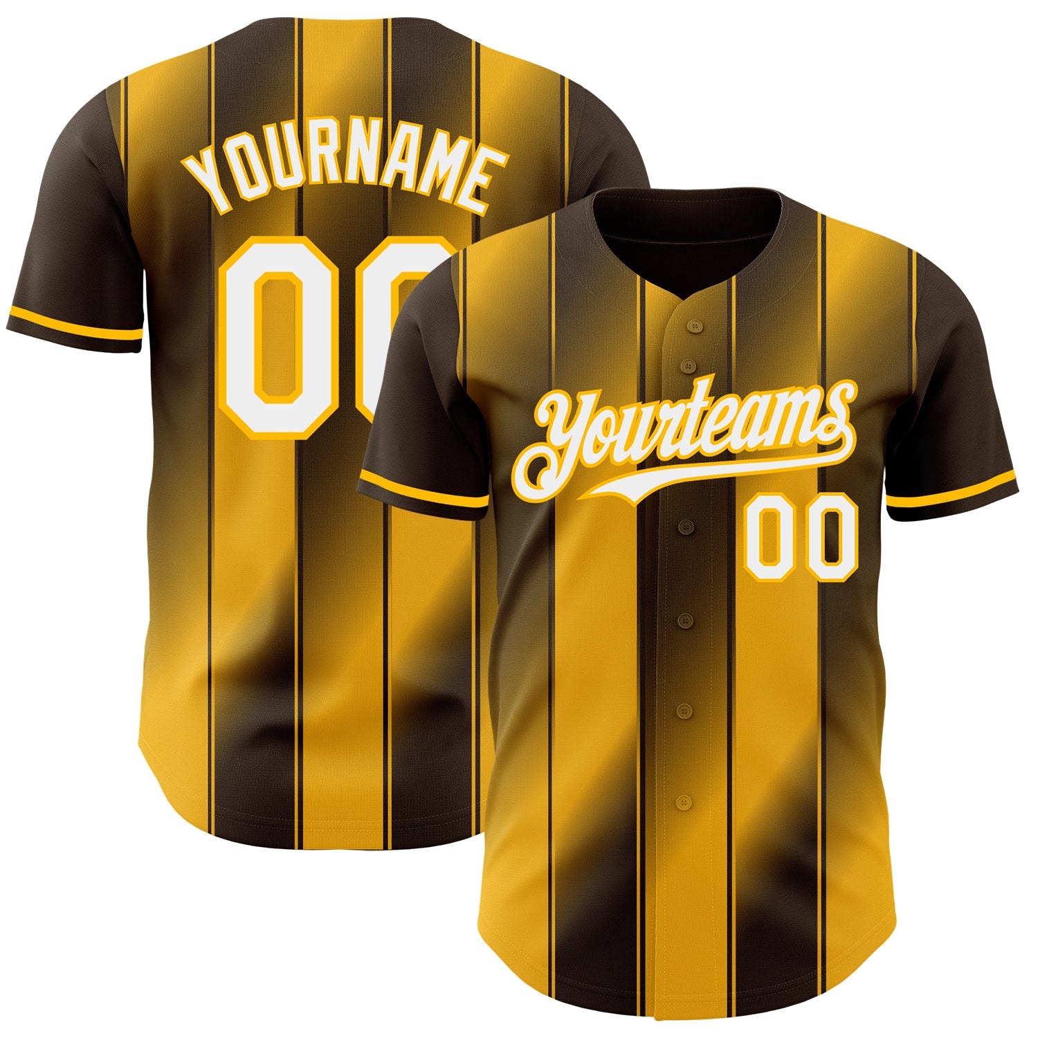 Custom Brown White-Gold Gradient Classic Vertical Stripe Authentic Baseball Jersey
