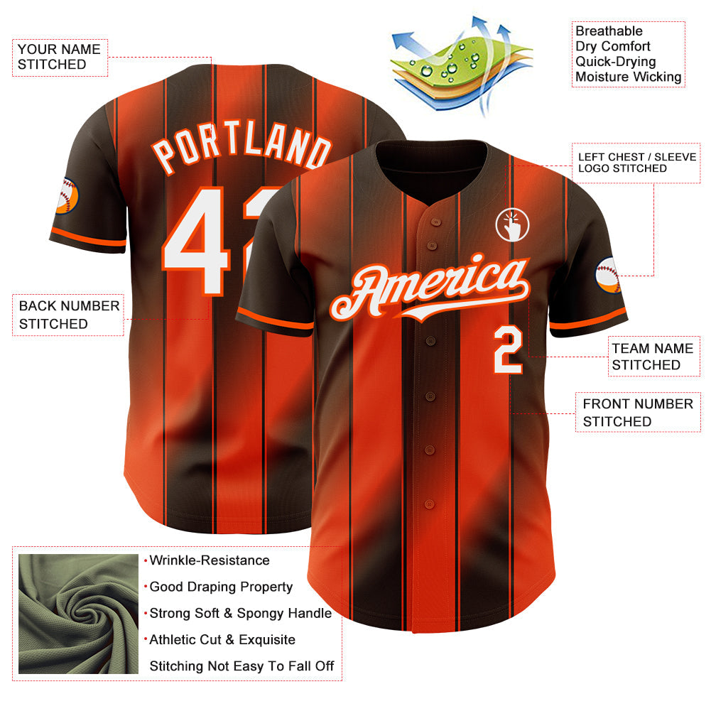 Custom Brown White-Orange Gradient Classic Vertical Stripe Authentic Baseball Jersey