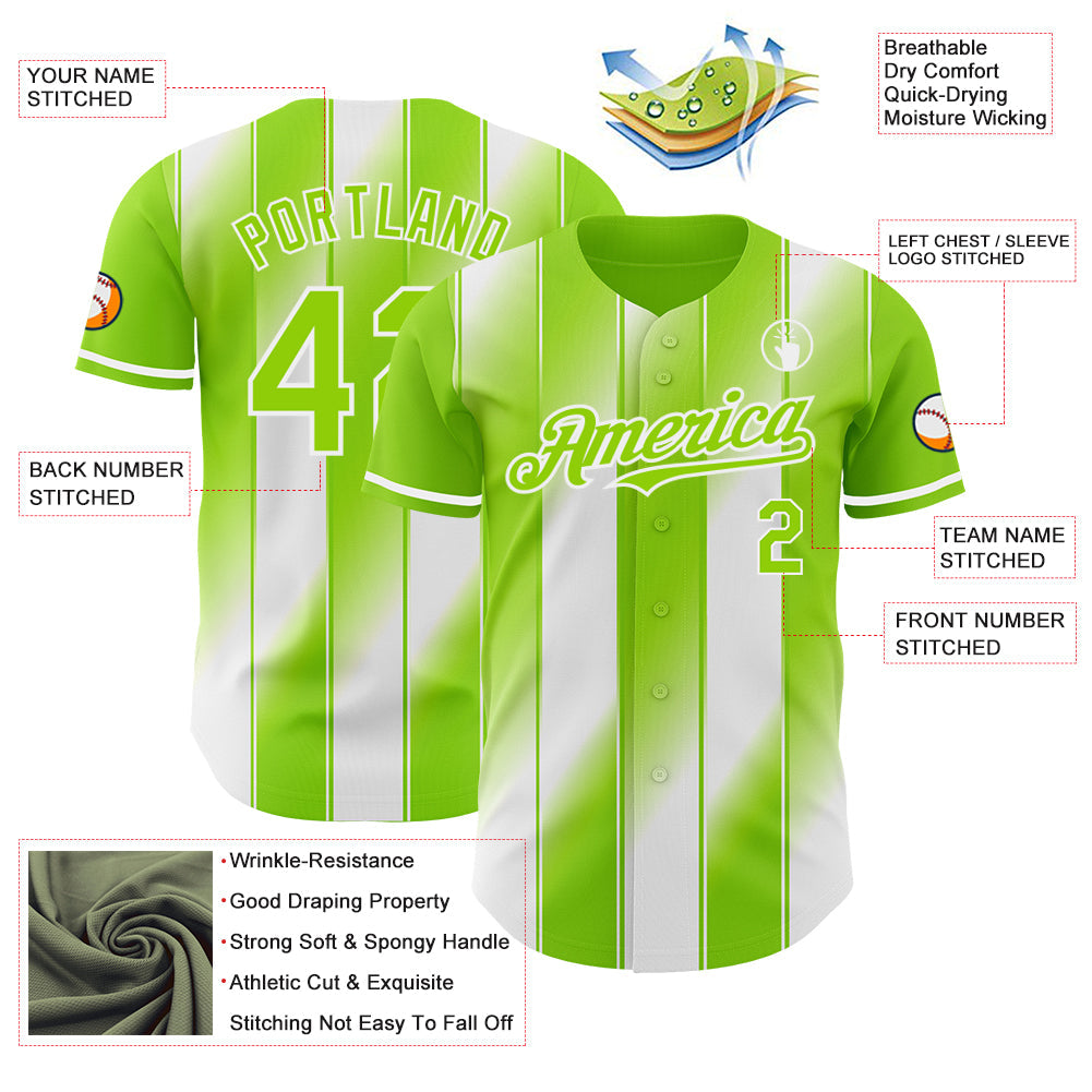 Custom Neon Green-White Gradient Classic Vertical Stripe Authentic Baseball Jersey