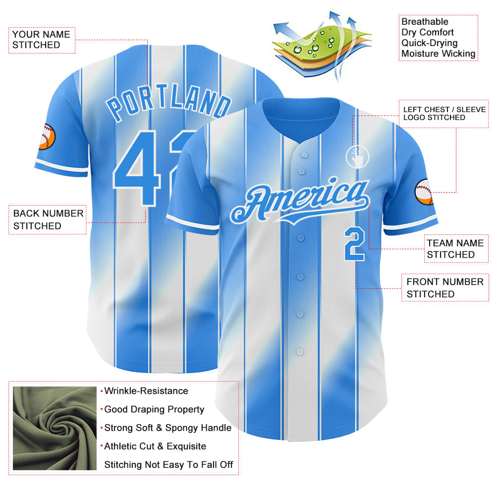 Custom Electric Blue-White Gradient Classic Vertical Stripe Authentic Baseball Jersey