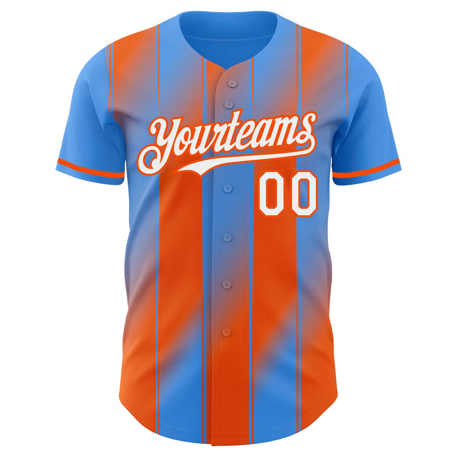 Custom Electric Blue White-Orange Gradient Classic Vertical Stripe Authentic Baseball Jersey
