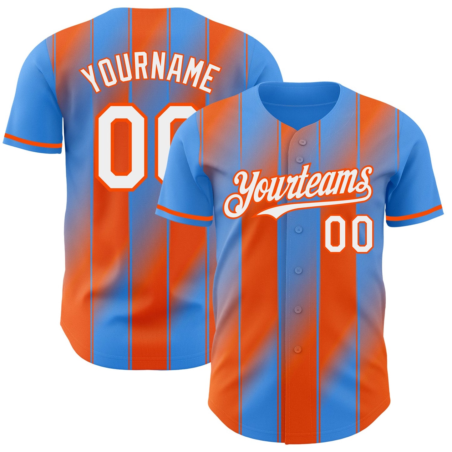 Custom Electric Blue White-Orange Gradient Classic Vertical Stripe Authentic Baseball Jersey