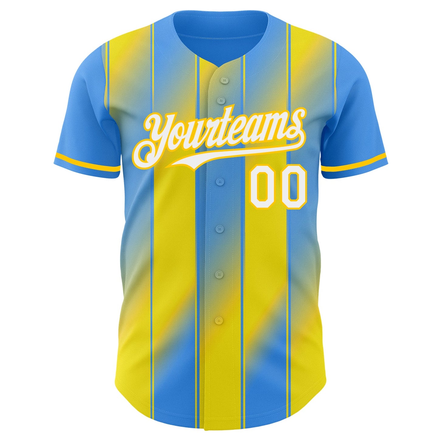 Custom Electric Blue White-Yellow Gradient Classic Vertical Stripe Authentic Baseball Jersey