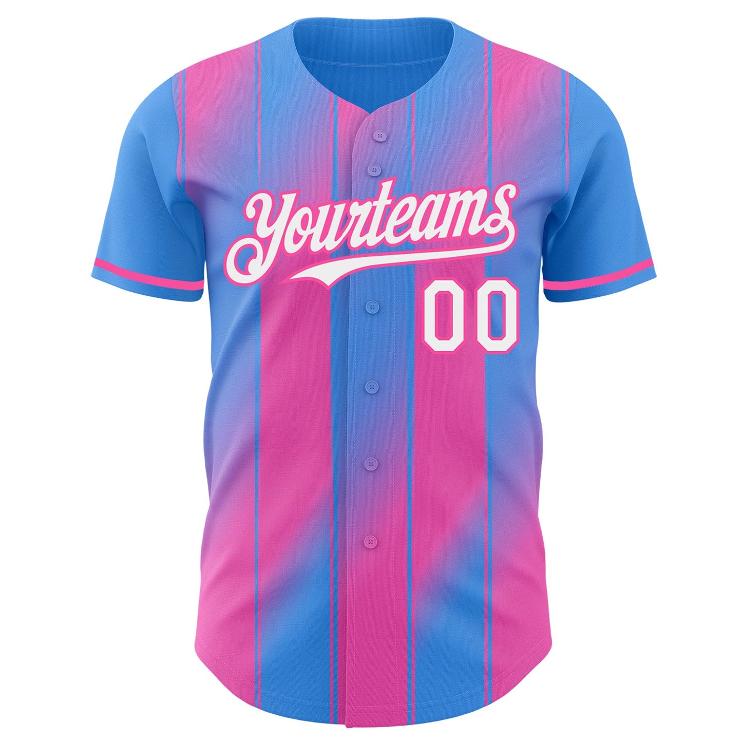 Custom Electric Blue White-Pink Gradient Classic Vertical Stripe Authentic Baseball Jersey