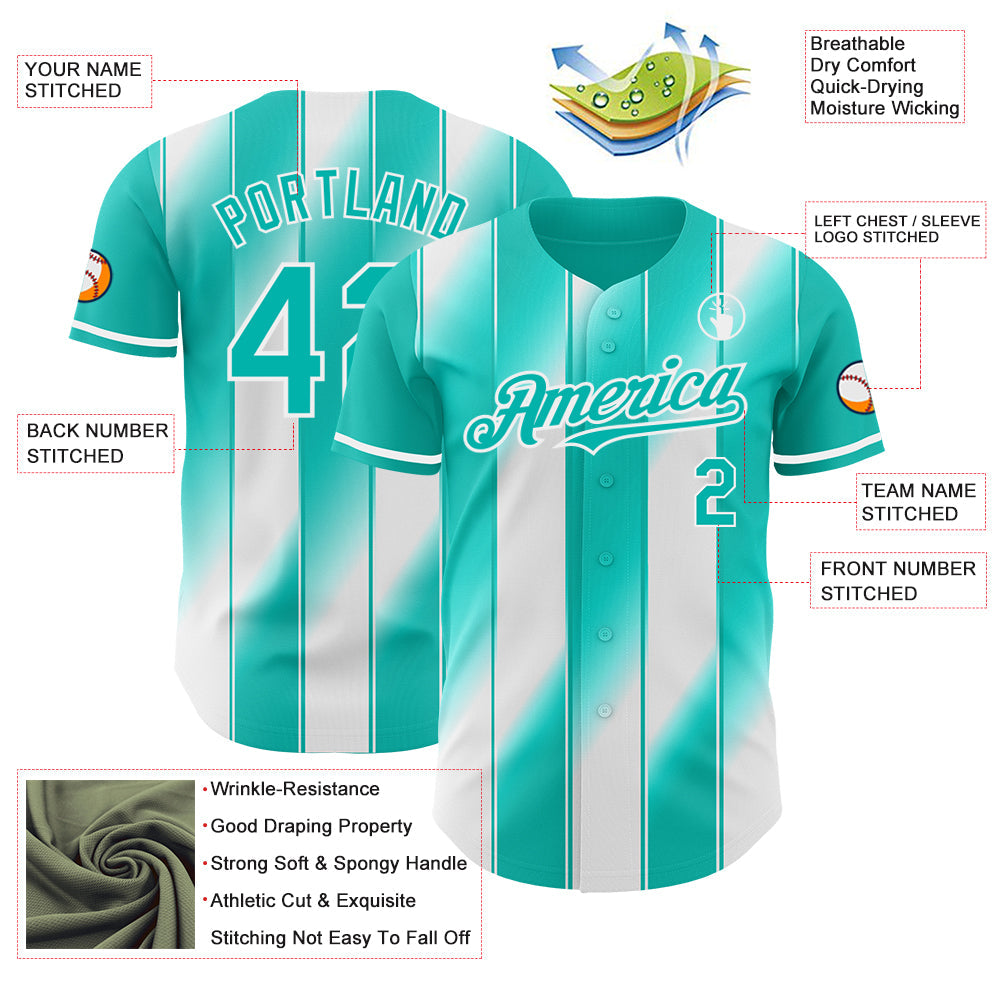 Custom Aqua-White Gradient Classic Vertical Stripe Authentic Baseball Jersey