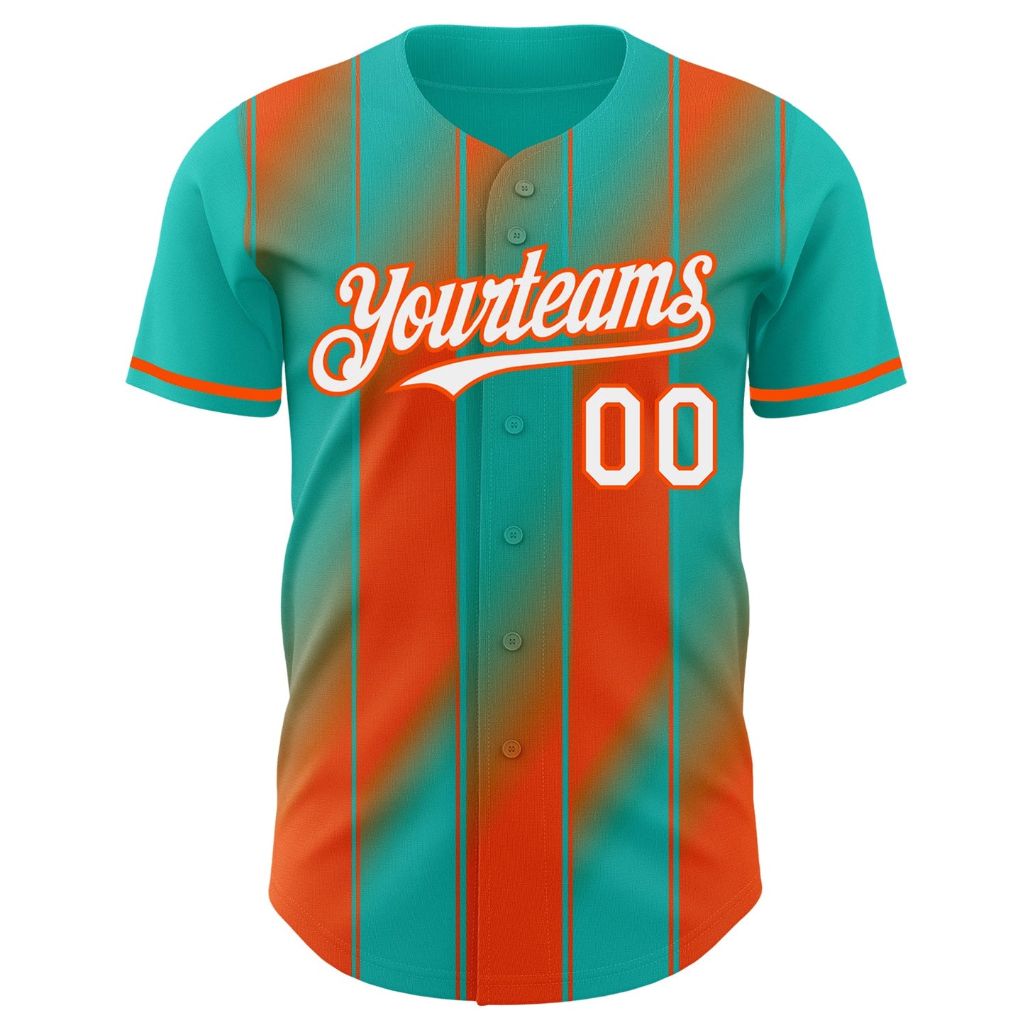 Custom Aqua White-Orange Gradient Classic Vertical Stripe Authentic Baseball Jersey