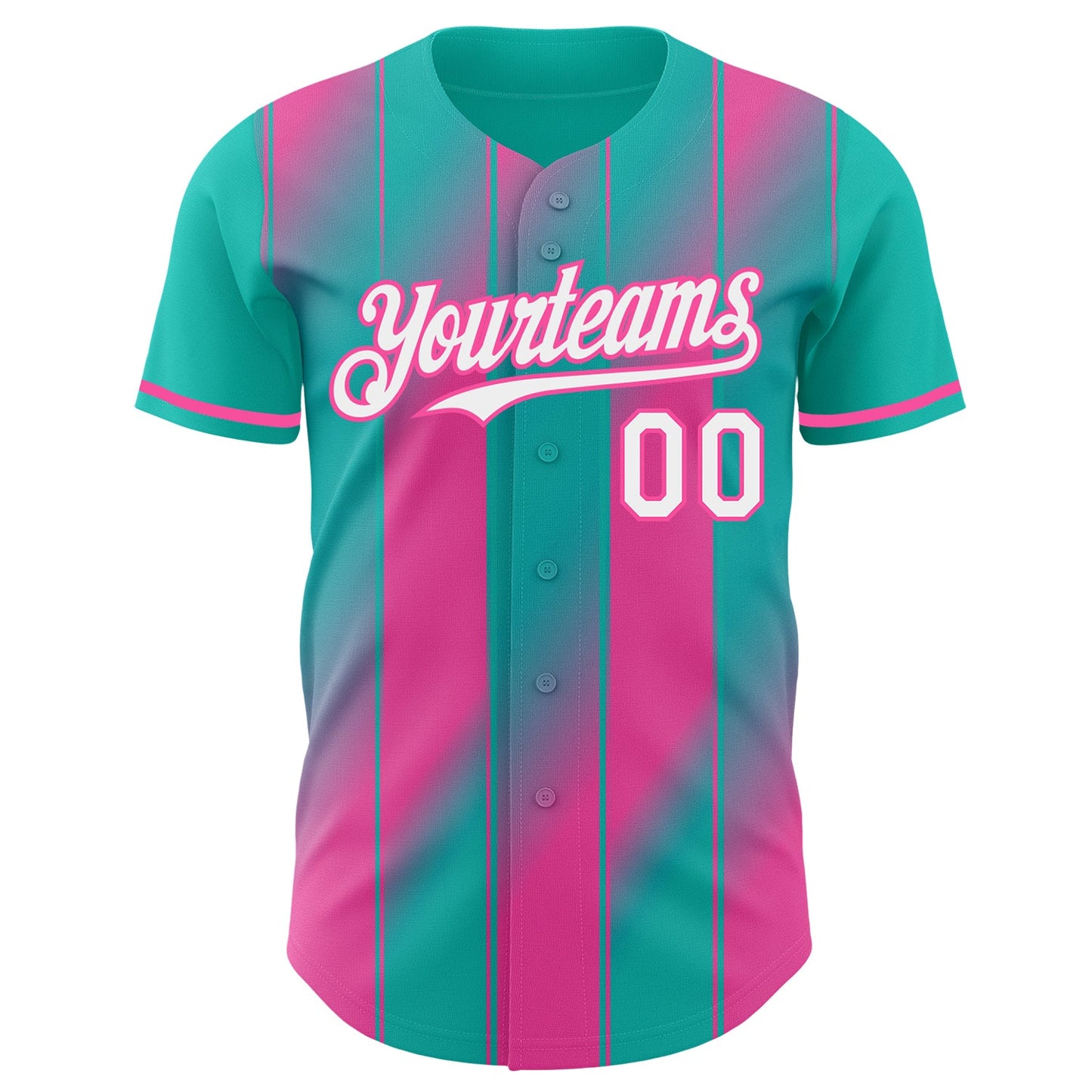 Custom Aqua White-Pink Gradient Classic Vertical Stripe Authentic Baseball Jersey