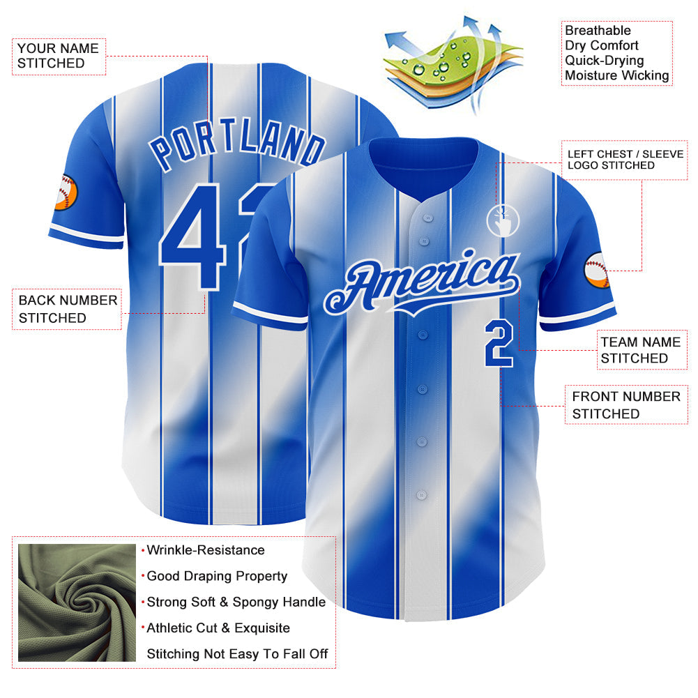 Custom Thunder Blue-White Gradient Classic Vertical Stripe Authentic Baseball Jersey