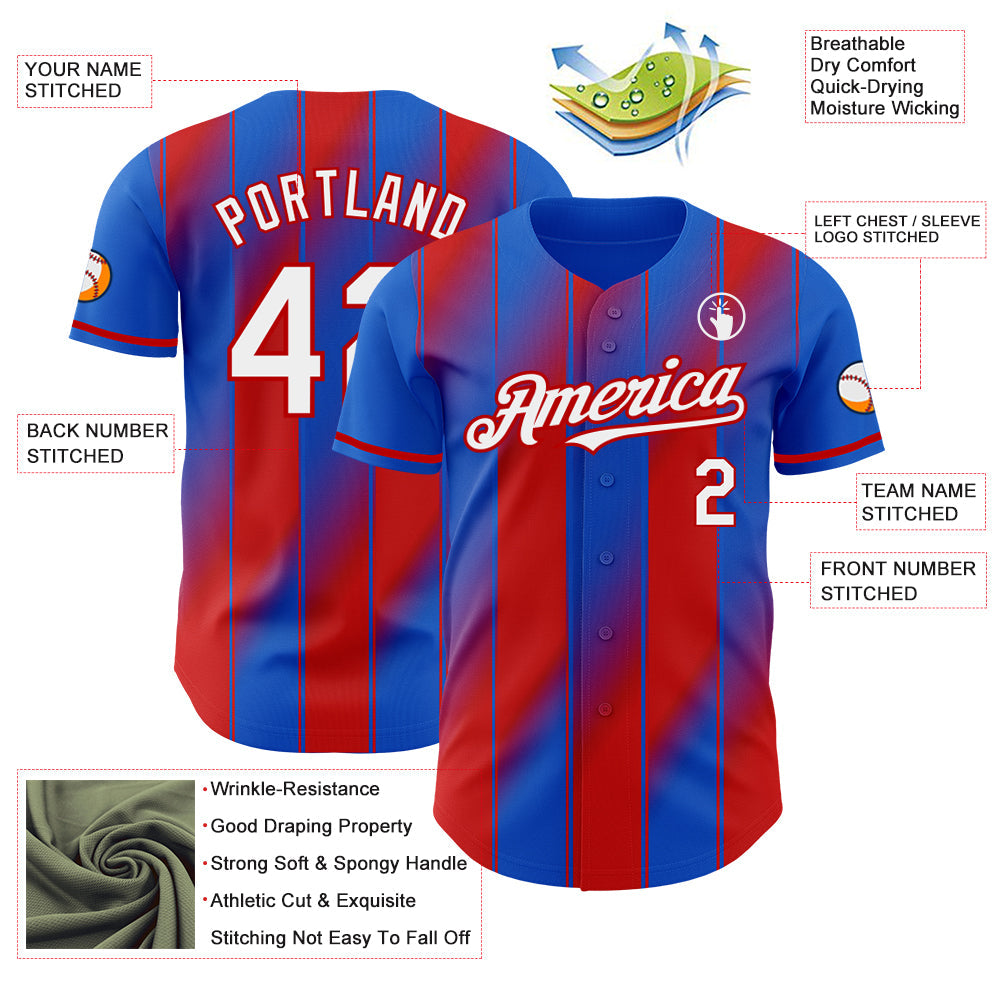 Custom Thunder Blue White-Red Gradient Classic Vertical Stripe Authentic Baseball Jersey