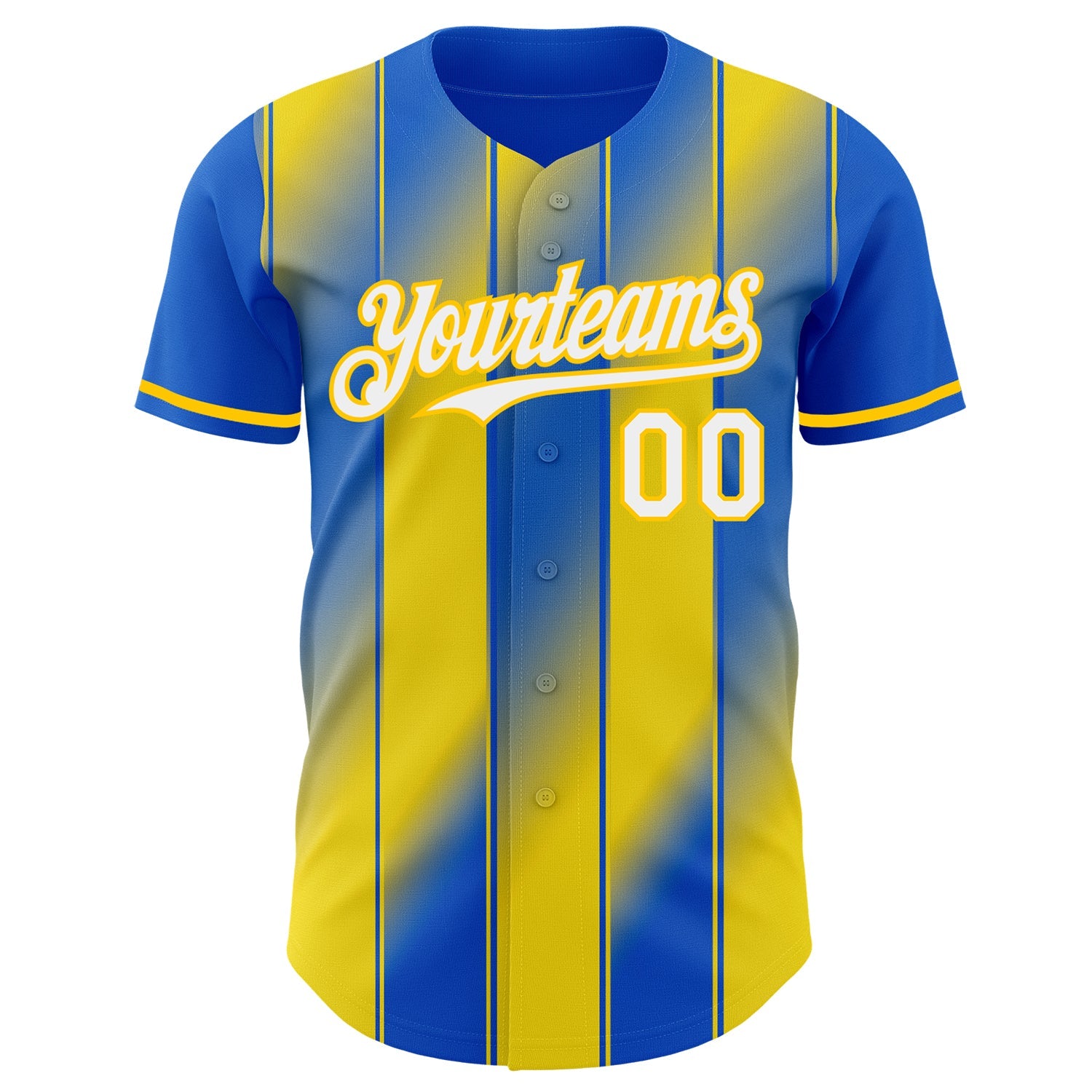 Custom Thunder Blue White-Yellow Gradient Classic Vertical Stripe Authentic Baseball Jersey