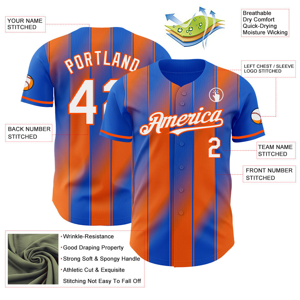 Custom Thunder Blue White-Orange Gradient Classic Vertical Stripe Authentic Baseball Jersey