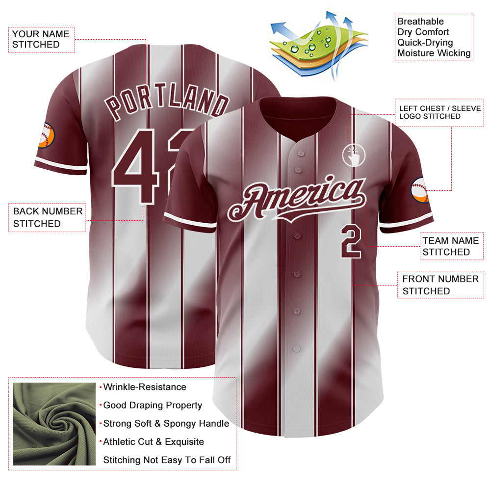 Custom Burgundy-White Gradient Classic Vertical Stripe Authentic Baseball Jersey
