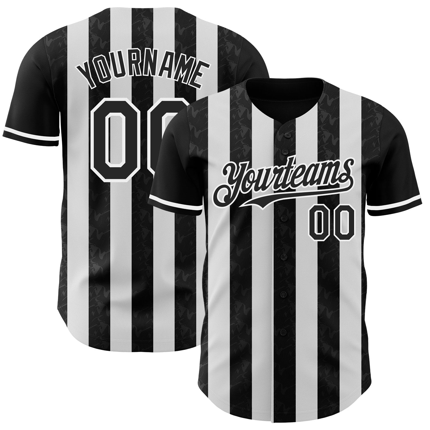Custom Black-White Classic Vertical Stripe Fluid Liquid Texture Authentic Baseball Jersey