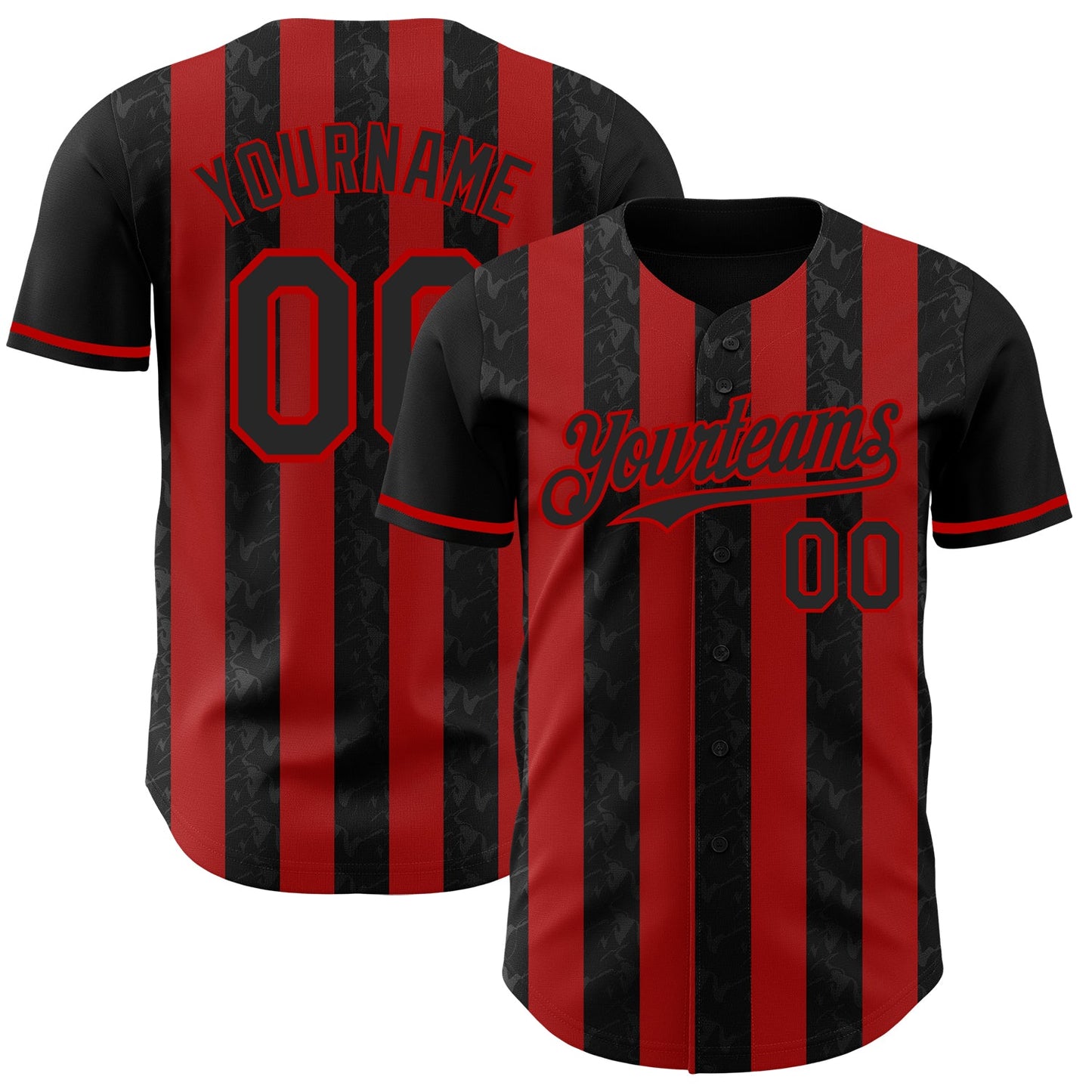 Custom Black-Red Classic Vertical Stripe Fluid Liquid Texture Authentic Baseball Jersey